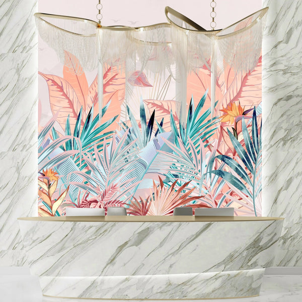 Tropical Forest Wallpaper, Pastel Colors Mural, Oversized Custom Size Wall Art, Non - Woven, Non - Adhesive, Modern Wall Paper, Removable - Adawall Wallpaper - Registered Trade Accounts Only, Wallpaper Wholesale Account - W77841 - Adawall Wholesale - Wallpaper Wholesaler