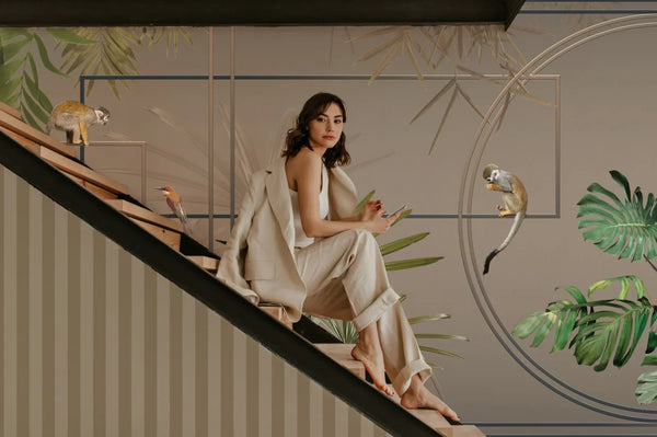 Tropical Jungle Wall Mural, Forest Wallpaper, Green Tree Leaf Bird, Custom Size, Non-Woven, Modern Wall Paper, Non-Pasted, Washable, Removable - Walloro High End Wallcoverings & More