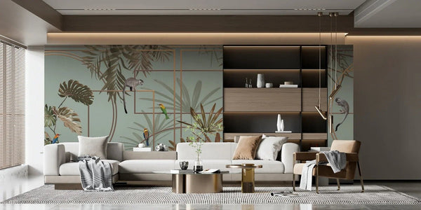 Tropical Jungle Wall Mural, Forest Wallpaper, Light Green Tree Leaf Bird, Custom Size, Non - Woven, Modern Wall Paper, Non - Pasted, Washable, Removable - Adawall Wallpaper - Registered Trade Accounts Only, Wallpaper Wholesale Account - FJ300-2 - Adawall Wholesale - Wallpaper Wholesaler