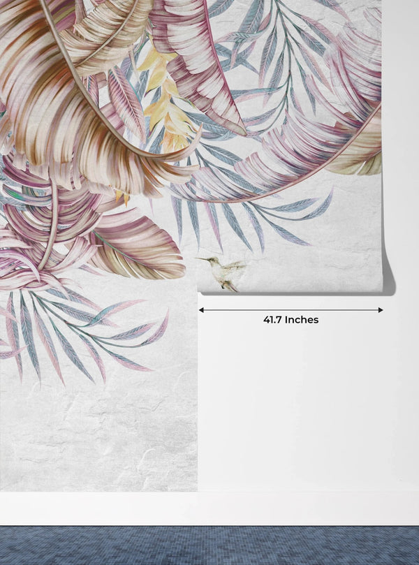 Tropical Leaves Wallpaper, Hummingbirds Mural, Oversized Custom Size Wall Art, Non - Woven, Non - Adhesive, Modern Wall Paper, Removable - Adawall Wallpaper - Registered Trade Accounts Only, Wallpaper Wholesale Account - W77814 - Adawall Wholesale - Wallpaper Wholesaler