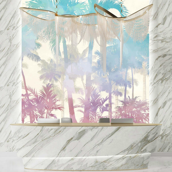 Tropical Palm Trees Wallpaper, Colorful Mural, Oversized Custom Size Wall Art, Non - Woven, Non - Adhesive, Modern Wall Paper, Removable - Adawall Wallpaper - Registered Trade Accounts Only, Wallpaper Wholesale Account - W78151 - Adawall Wholesale - Wallpaper Wholesaler