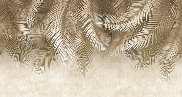 Tropical Tree Leaves Wallpaper, Above the Bed Wall Mural, Beige Leaves Custom Size Wall Covering, Non - Woven, Non - Pasted, Washable, Removable - Adawall Wallpaper - Registered Trade Accounts Only, Wallpaper Wholesale Account - FJ312-2 - Adawall Wholesale - Wallpaper Wholesaler