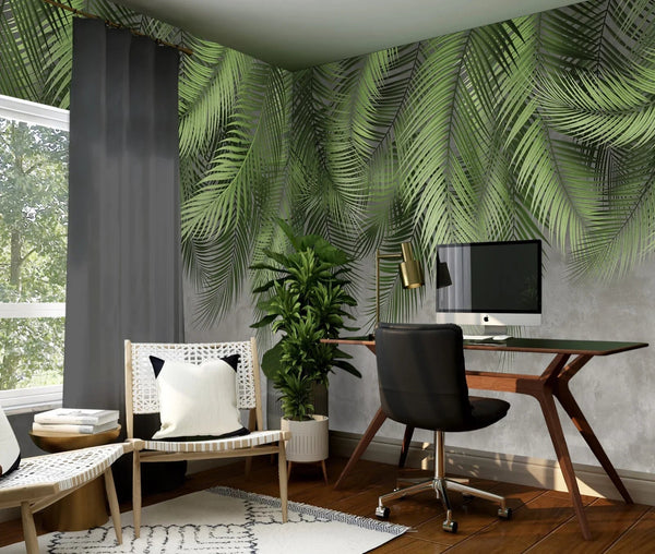 Tropical Tree Leaves Wallpaper, Above the Bed Wall Mural, Green Leaves Custom Size Wall Covering, Non - Woven, Non - Pasted, Washable, Removable - Adawall Wallpaper - Registered Trade Accounts Only, Wallpaper Wholesale Account - FJ312-1 - Adawall Wholesale - Wallpaper Wholesaler