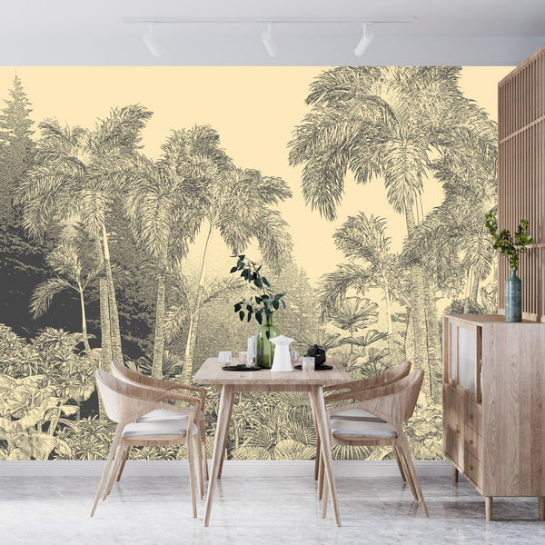 Tropical Trees Wallpaper, Foggy Forest Mural, Oversized Custom Size Wall Art, Non - Woven, Non - Adhesive, Modern Wall Paper, Removable - Adawall Wallpaper - Registered Trade Accounts Only, Wallpaper Wholesale Account - W78148 - Adawall Wholesale - Wallpaper Wholesaler