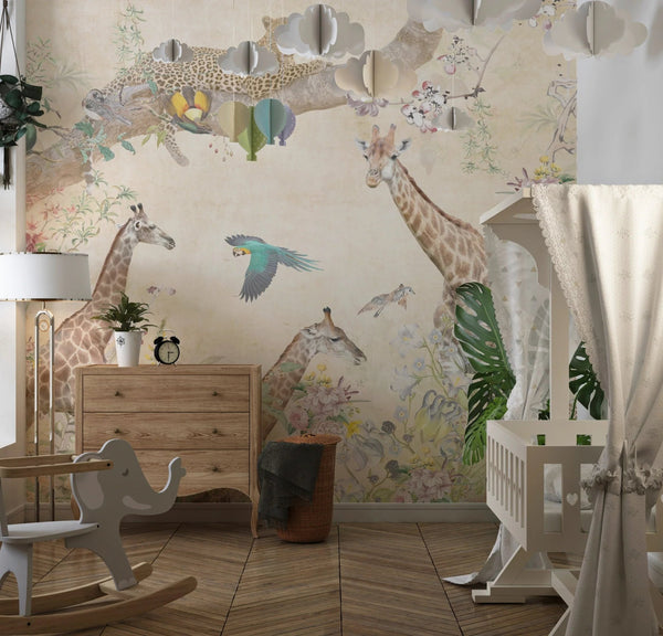 Tropical Trees Wallpaper, Safari Animals Mural, Oversized Custom Size Wall Art, Non - Woven, Non - Adhesive, Modern Wall Paper, Removable - Adawall Wallpaper - Registered Trade Accounts Only, Wallpaper Wholesale Account - W78135 - Adawall Wholesale - Wallpaper Wholesaler