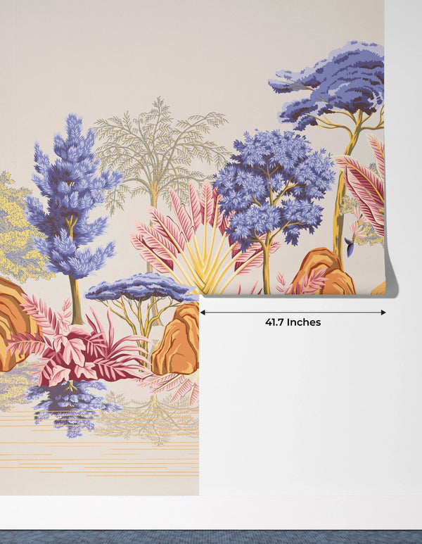 Tropical Vintage Landscape Wallpaper, Purple Trees Wall Mural, Oversized Custom Size Wall Art, Non - Woven, Non - Adhesive, Modern Wall Paper, Removable - Adawall Wallpaper - Registered Trade Accounts Only, Wallpaper Wholesale Account - W77487 - Adawall Wholesale - Wallpaper Wholesaler