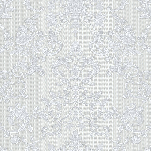 Victorian Damask Striped Wallpaper, White, Gray Rich Textured Embossed Wall Paper, Extra Wide 114 sq ft Roll, Modern Wall Covering, Sturdy, Washable - Walloro High End Wallcoverings & More