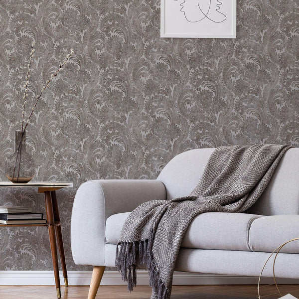 Washed Dark Paisley Pattern Wallpaper, Rich Textured Wallcovering, Traditional, Extra Large 114 sq ft Roll, Washable, Home Wall Decor, Durable - Adawall Wallpaper - Registered Trade Accounts Only, Wallpaper Wholesale Account - 4710-4 - Adawall Wholesale - Wallpaper Wholesaler