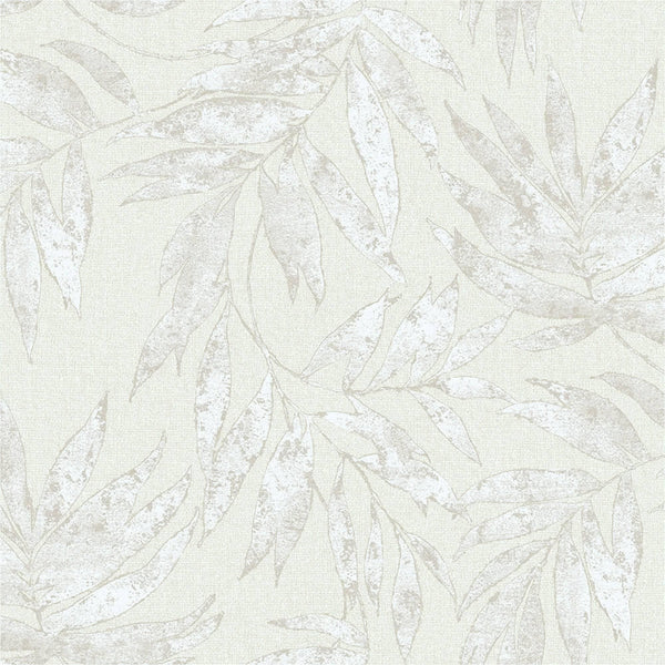Washed White Leaf Wallpaper, Textured Faded Tree Leaves Wallcovering, Non-Pasted - Walloro High End Wallcoverings & More