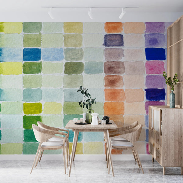 Watercolor Paint Shades Wallpaper, Filled Grid Mural, Oversized Custom Size Wall Art, Non - Woven, Non - Adhesive, Modern Wall Paper, Removable - Adawall Wallpaper - Registered Trade Accounts Only, Wallpaper Wholesale Account - W77600 - Adawall Wholesale - Wallpaper Wholesaler