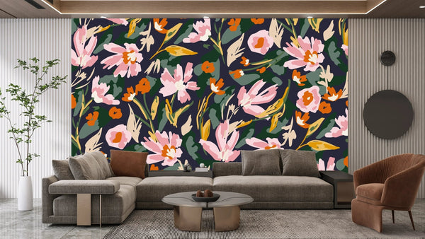 Watercolor Pink Wildflowers Wallpaper, Seamless Pattern Mural, Oversized Custom Size Wall Art, Non - Woven, Non - Adhesive, Modern Wall Paper, Removable - Adawall Wallpaper - Registered Trade Accounts Only, Wallpaper Wholesale Account - W78080 - Adawall Wholesale - Wallpaper Wholesaler