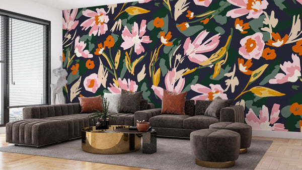 Watercolor Pink Wildflowers Wallpaper, Seamless Pattern Mural, Oversized Custom Size Wall Art, Non - Woven, Non - Adhesive, Modern Wall Paper, Removable - Adawall Wallpaper - Registered Trade Accounts Only, Wallpaper Wholesale Account - W78080 - Adawall Wholesale - Wallpaper Wholesaler