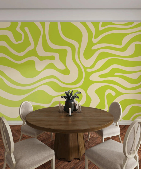 Wavy Retro Abstract Wallpaper, Green Mural, Oversized Custom Size Wall Art, Non - Woven, Non - Adhesive, Modern Wall Paper, Removable - Adawall Wallpaper - Registered Trade Accounts Only, Wallpaper Wholesale Account - W77622 - Adawall Wholesale - Wallpaper Wholesaler