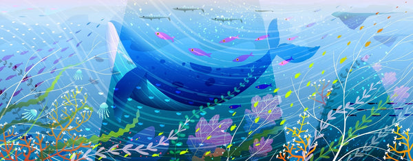 Whale and Fishes Wallpaper, Underwater Scene Mural, Oversized Custom Size Wall Art, Non - Woven, Non - Adhesive, Modern Wall Paper, Removable - Adawall Wallpaper - Registered Trade Accounts Only, Wallpaper Wholesale Account - W78130 - Adawall Wholesale - Wallpaper Wholesaler