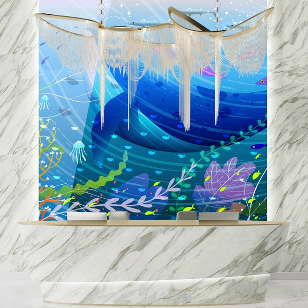 Whale and Fishes Wallpaper, Underwater Scene Mural, Oversized Custom Size Wall Art, Non - Woven, Non - Adhesive, Modern Wall Paper, Removable - Adawall Wallpaper - Registered Trade Accounts Only, Wallpaper Wholesale Account - W78130 - Adawall Wholesale - Wallpaper Wholesaler
