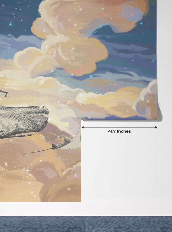Whale in the Sky Wallpaper, Starry Night Mural, Oversized Custom Size Wall Art, Non - Woven, Non - Adhesive, Modern Wall Paper, Removable - Adawall Wallpaper - Registered Trade Accounts Only, Wallpaper Wholesale Account - W77838 - Adawall Wholesale - Wallpaper Wholesaler