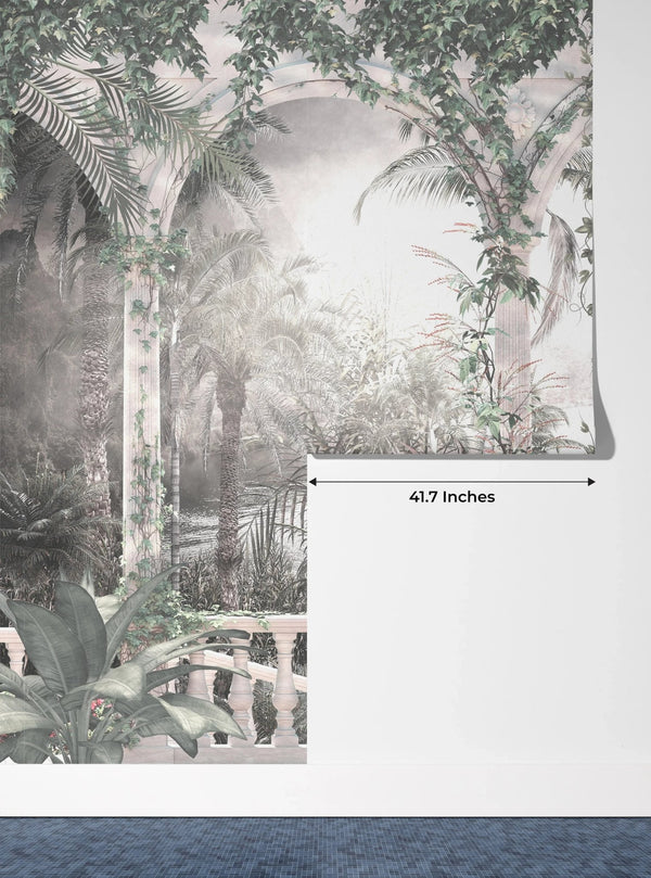 White Arch Wallpaper, Tropical Leaves, Vines Mural, Oversized Custom Size Wall Art, Non - Woven, Non - Adhesive, Modern Wall Paper, Removable - Adawall Wallpaper - Registered Trade Accounts Only, Wallpaper Wholesale Account - W77982 - Adawall Wholesale - Wallpaper Wholesaler