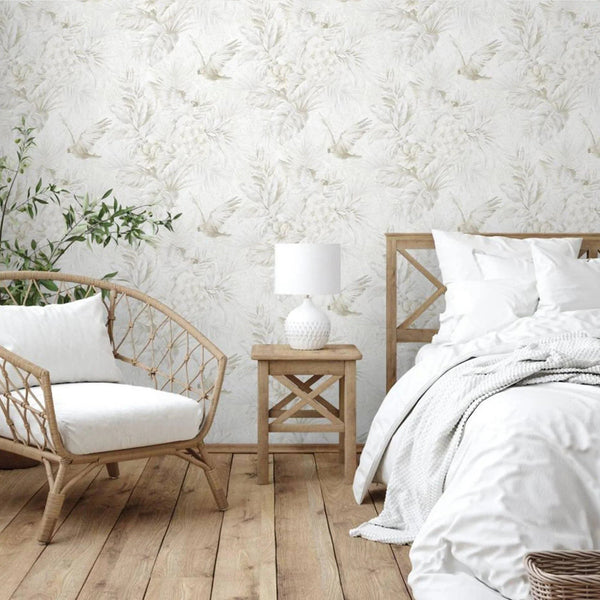 White Birds Deep Embossed Wallpaper, Stylish 3D Textured Tropical Plants Wallcovering - Adawall Wallpaper - Registered Trade Accounts Only, Wallpaper Wholesale Account - 9905-1 - Adawall Wholesale - Wallpaper Wholesaler