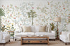White Botanical Wall Mural, Butterfly Flowers Chinoiserie Wallpaper, Nature Theme Custom Size Wall Covering, Non-Woven, Non-Pasted, Removable, Washable - Walloro High End Wallcoverings & More