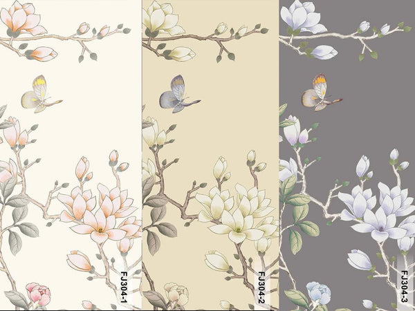 White Chinoiserie Floral Wall Mural, Birds Tree Flowers Wallpaper, Custom Size Wall Covering, Non - Woven, Non - Adhesive, Removable, Washable - Adawall Wallpaper - Registered Trade Accounts Only, Wallpaper Wholesale Account - FJ304-1 - Adawall Wholesale - Wallpaper Wholesaler