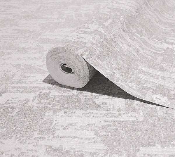 White Distressed Solid Color Wallpaper, 3D Embossed Shiny Wallcovering, Weathered Effect - Walloro High End Wallcoverings & More