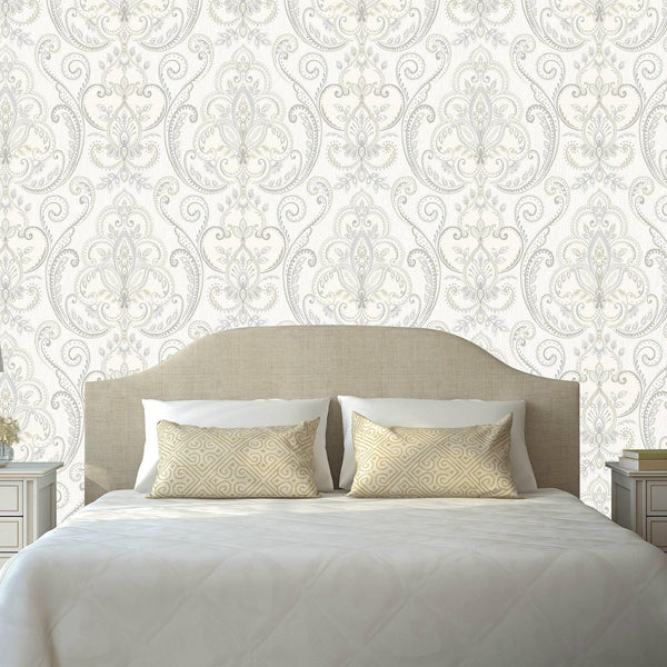 White Elegant Damask 3D Embossed Wallpaper, Textured Luxury Wallpaper - Adawall Wallpaper - Registered Trade Accounts Only, Wallpaper Wholesale Account - 9901-1 - Adawall Wholesale - Wallpaper Wholesaler