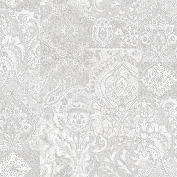 White Elegant Patchwork Deep Embossed Wallpaper, 3D Textured Luxury Damask Wallcovering - Adawall Wallpaper - Registered Trade Accounts Only, Wallpaper Wholesale Account - 9911-1 - Adawall Wholesale - Wallpaper Wholesaler