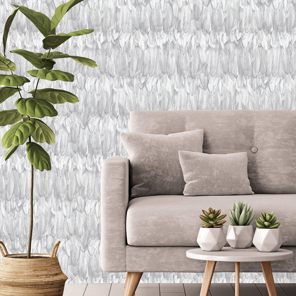 White Feathers Pattern Embossed Wallpaper, Tropical 3D Textured Birds Vivid Wallcovering - Walloro High End Wallcoverings & More
