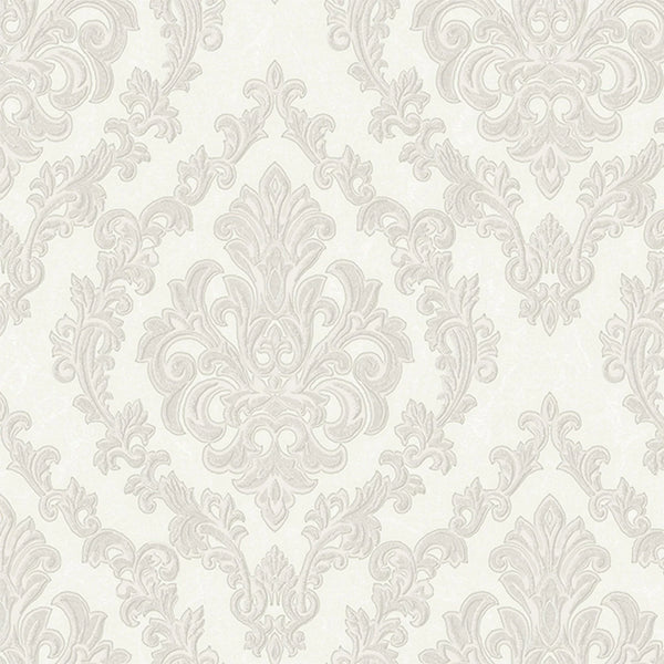 White Luxury Baroque Deep Embossed Wallpaper, Damask Ornate Patterns Sparkling Wallcovering - Walloro High End Wallcoverings & More