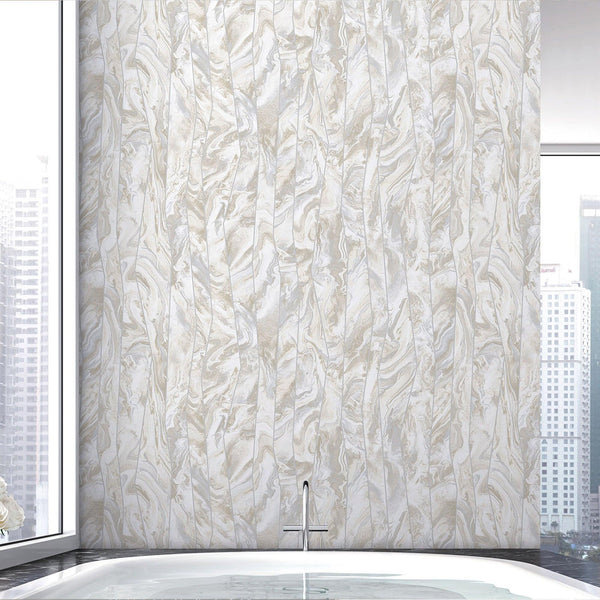 White Marble Embossed Wallpaper, Marbled Pattern Striped Stone Effect Modern Wallcovering, Washable - Walloro High End Wallcoverings & More