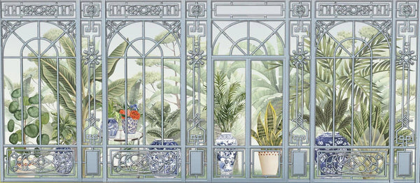 Windows Trees Wallpaper, Light Green Nature Scenic View Wall Mural, Tropical, Custom Size Wall Art, Non - Woven, Non - Adhesive, Removable, Durable, Large - Adawall Wallpaper - Registered Trade Accounts Only, Wallpaper Wholesale Account - SE305-1 - Adawall Wholesale - Wallpaper Wholesaler