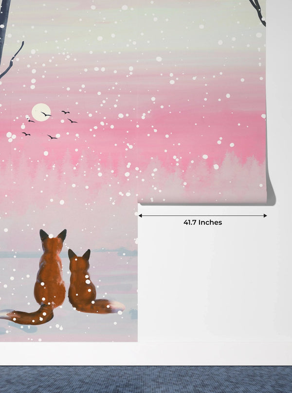 Winter Landscape Wallpaper, Foxes Mural, Oversized Custom Size Wall Art, Non - Woven, Non - Adhesive, Modern Wall Paper, Removable - Adawall Wallpaper - Registered Trade Accounts Only, Wallpaper Wholesale Account - W78154 - Adawall Wholesale - Wallpaper Wholesaler