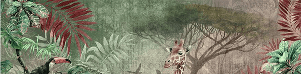 Yellow Tropical Forest Theme Wallpaper, Animals Wall Mural, Giraffe, Birds, Leaves, Jungle, Non - Pasted, Large Wall Art, Removable, Nature Theme - Adawall Wallpaper - Registered Trade Accounts Only, Wallpaper Wholesale Account - t_A312-2 - Adawall Wholesale - Wallpaper Wholesaler