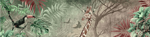 Yellow Tropical Forest Theme Wallpaper, Animals Wall Mural, Giraffe, Birds, Leaves, Jungle, Non - Pasted, Large Wall Art, Removable, Nature Theme - Adawall Wallpaper - Registered Trade Accounts Only, Wallpaper Wholesale Account - t_A312-2 - Adawall Wholesale - Wallpaper Wholesaler