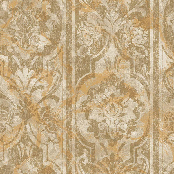 Yellow Washed Distressed Wallpaper, Rich Damask Textured Wallcovering, Large 114 sq ft Roll, Washable, Rusted Effect, Abstract Wallpaper - Walloro High End Wallcoverings & More